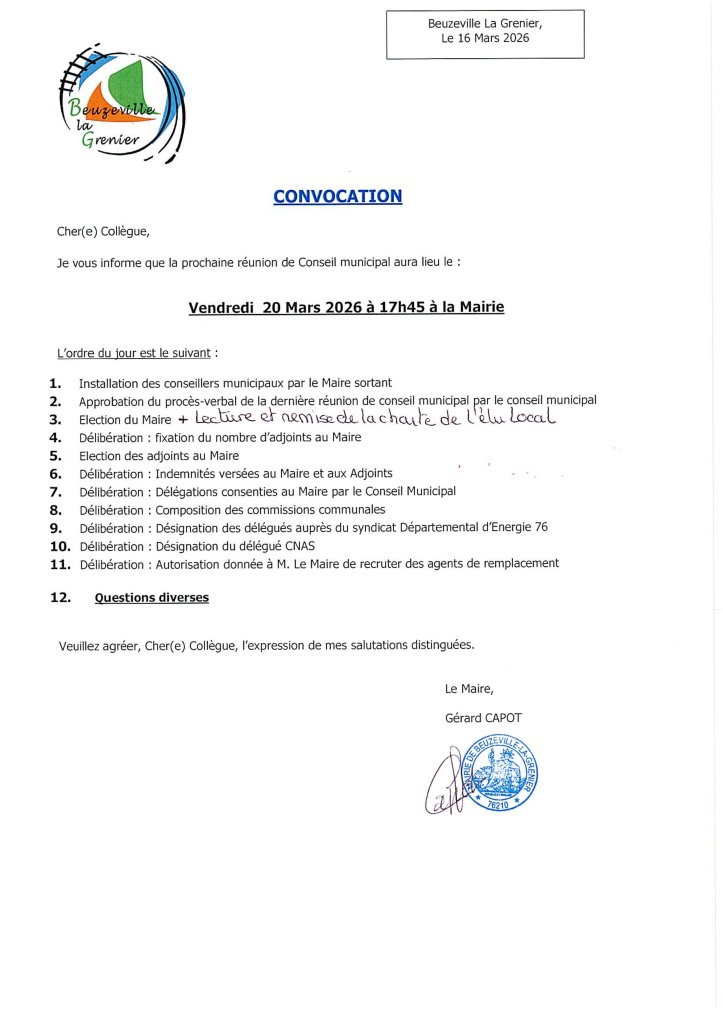 CONSEIL MUNICIPAL DU 20 MARS 2026
