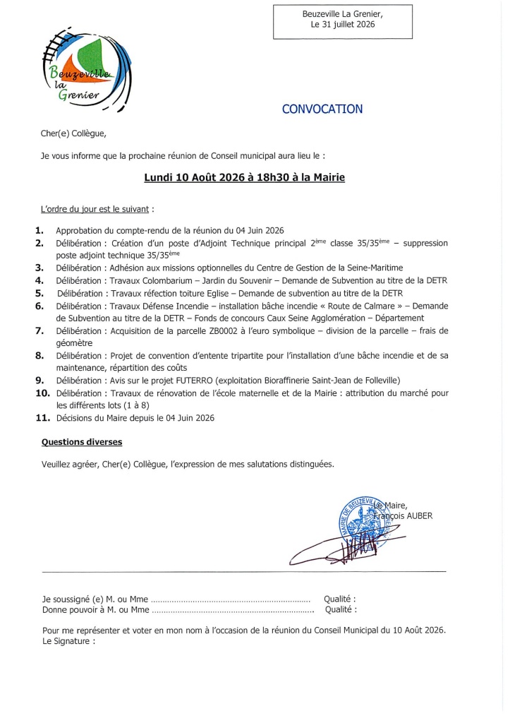 CONSEIL MUNICIPAL DU 10 AOUT 2026